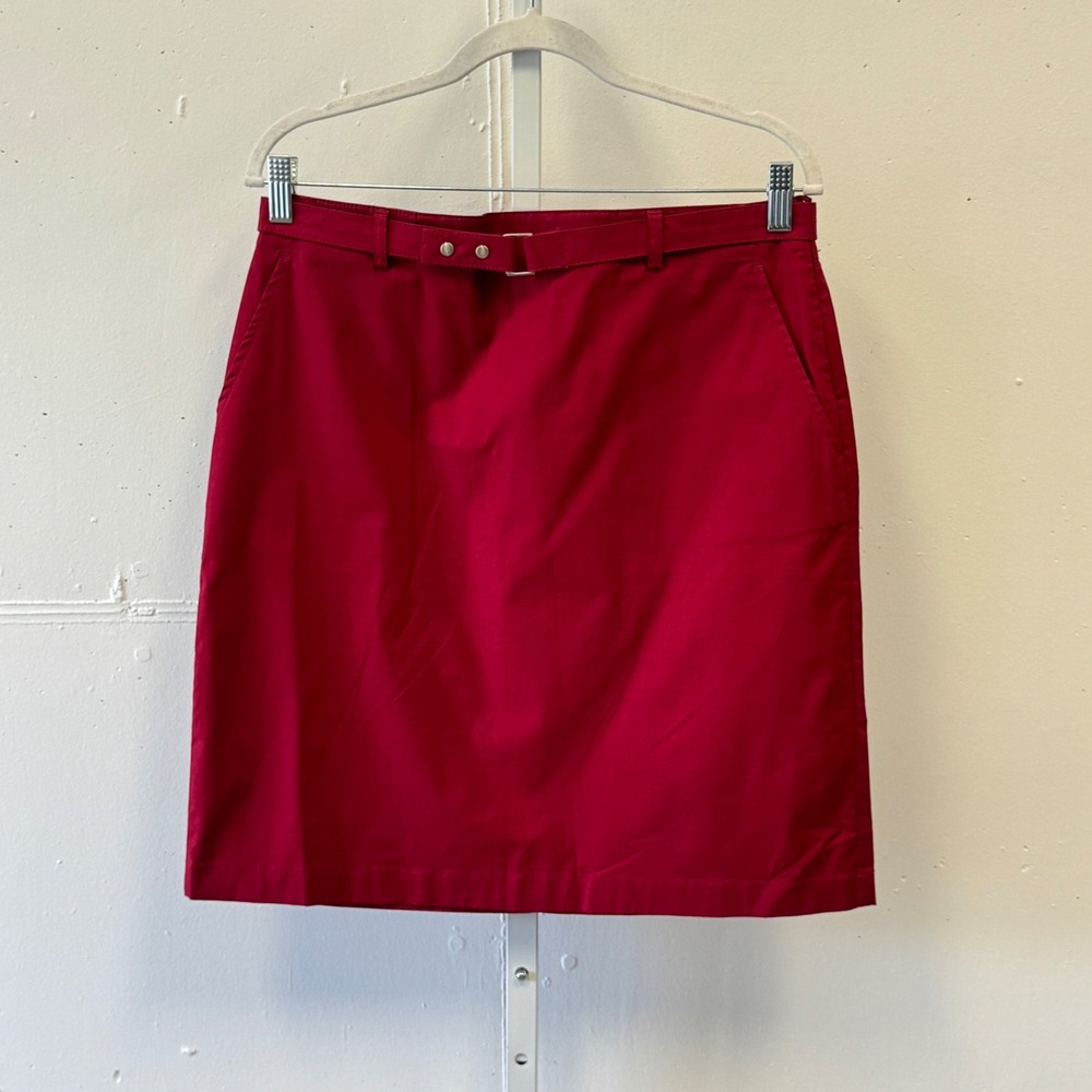 Y2K Ann Taylor Red Cotton Stretch Belted Mini Pencil Skirt Size 10 Office Casual